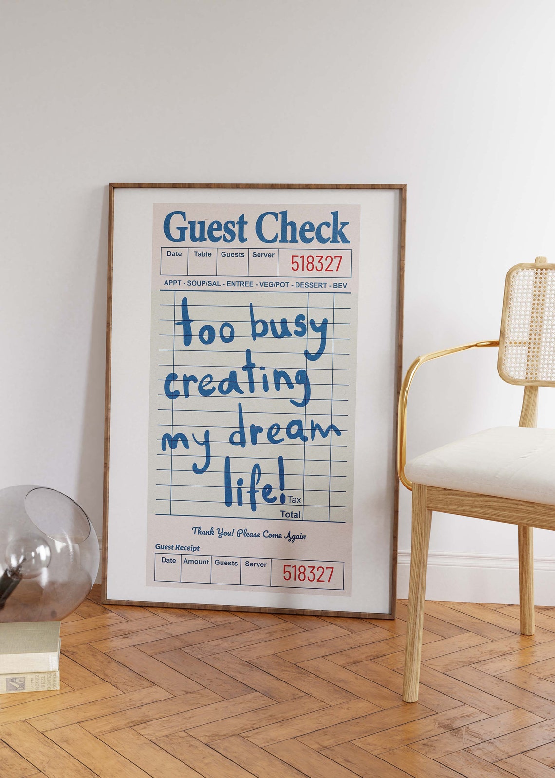 Too Busy Creating My Dream Life Blue Guest Check Trendy Retro Poster - Image 2