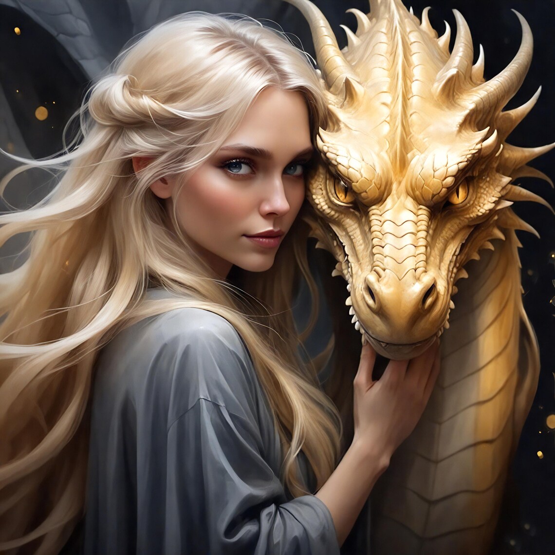 Sorceress And Dragon Mystical Fantasy Art Print