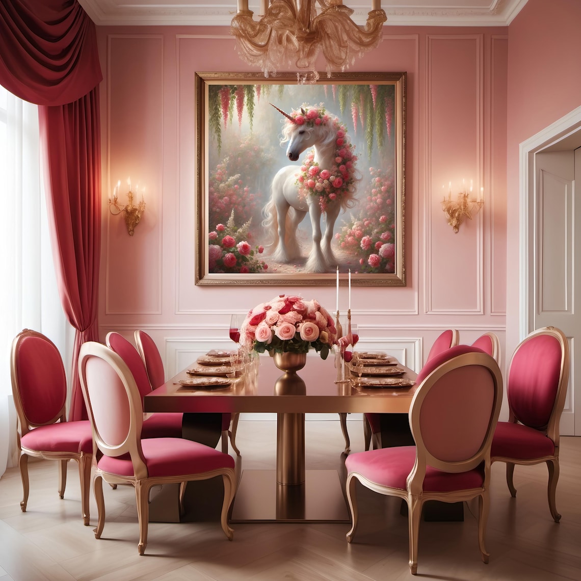 Valentine Unicorn With Roses, Whimsical Art Print - Image 2