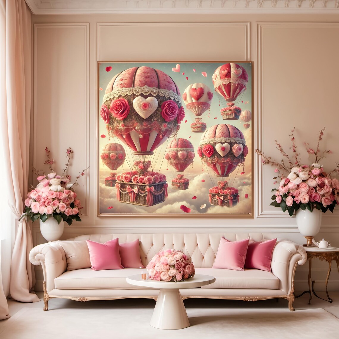 Whimsical Hot Air Balloons Vintage Valentine Poster - Image 3