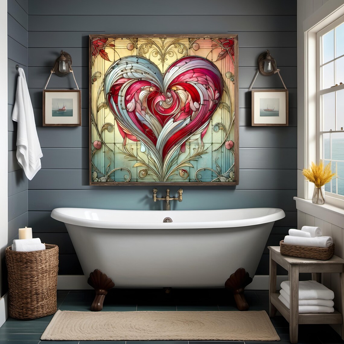 Art Nouveau Stained Glass Heart, Valentine Wall Art Print - Image 2