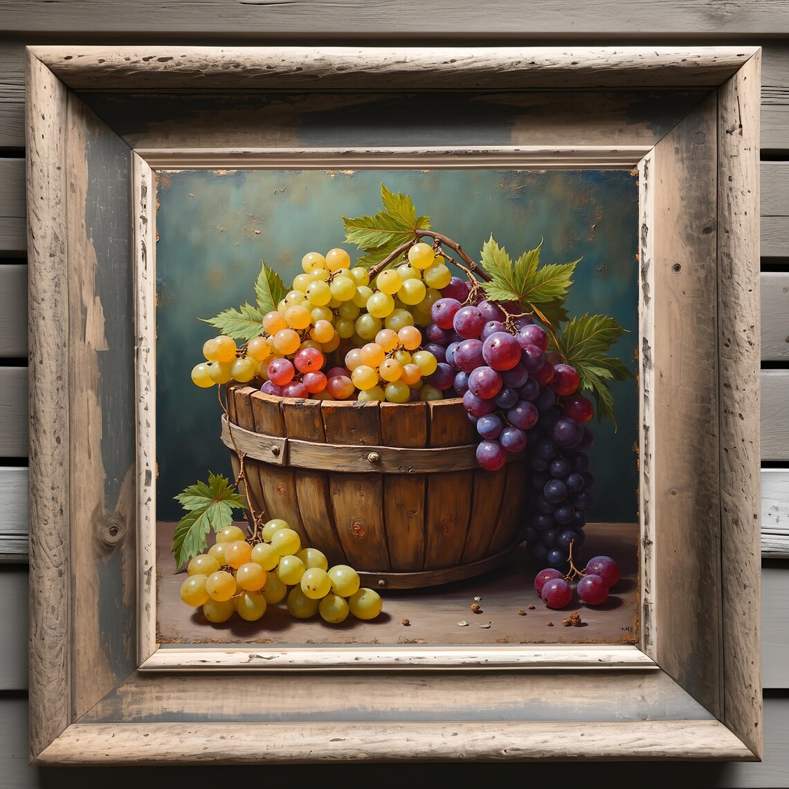 Rustic Grape Still Life Art Oil Painting Style Grapes Farmhouse Wall Decor Kitchen Vineyard Fruit Artwork - Image 3