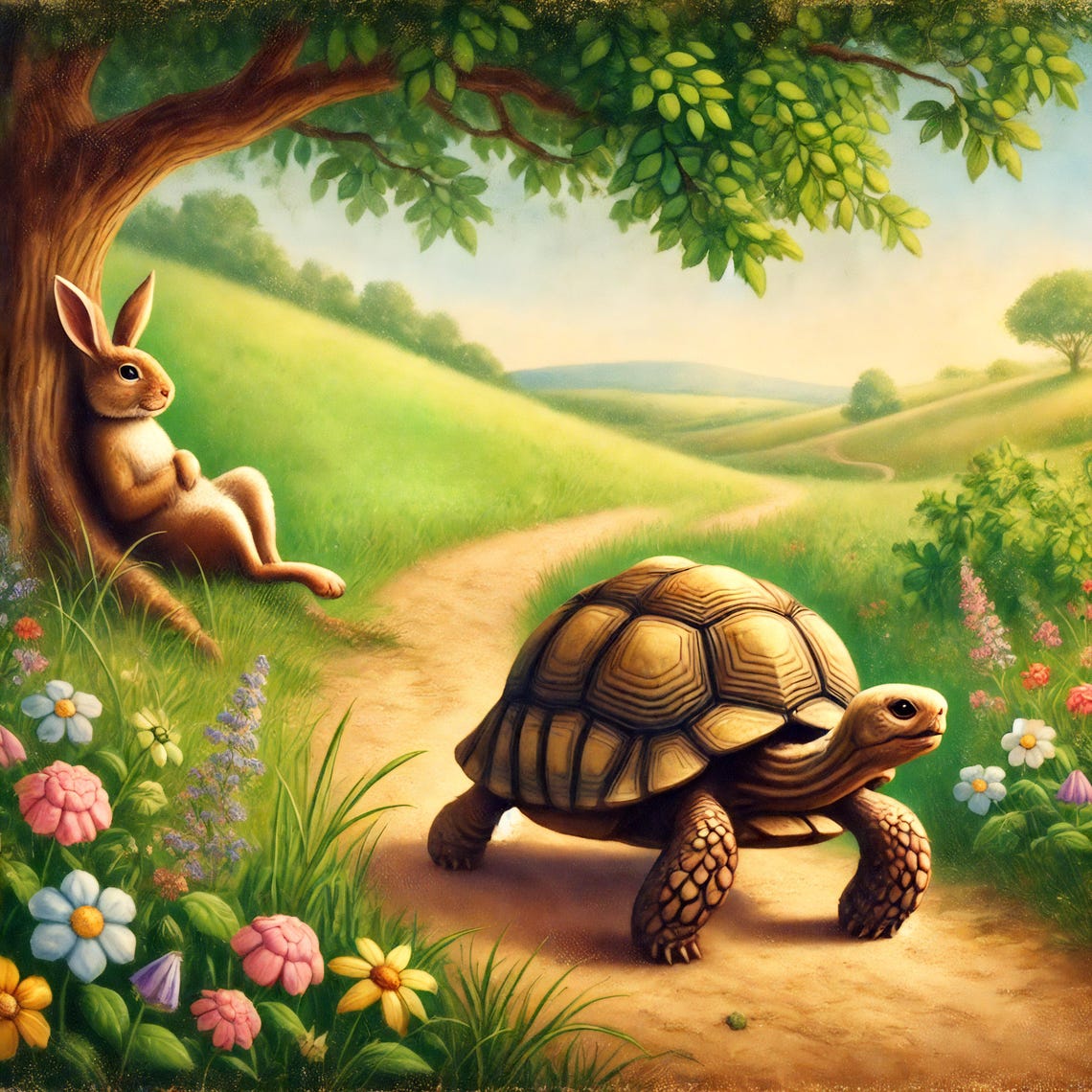 The Tortoise And The Hare Classic Fable Country Path Art Poster