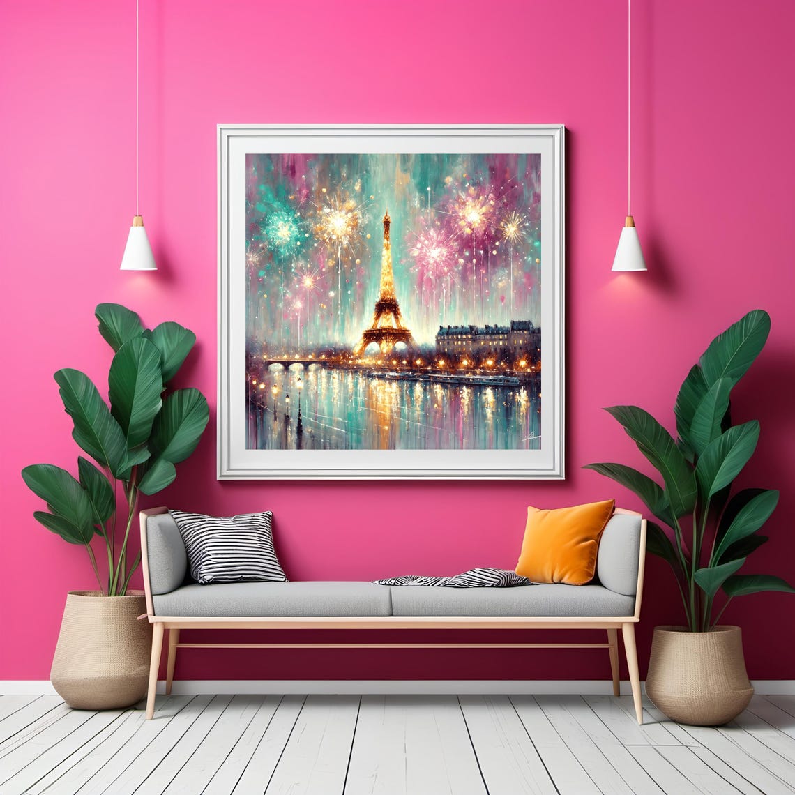 Paris Eiffel Tower Golden Fireworks Celebration Night Art Poster - Image 2
