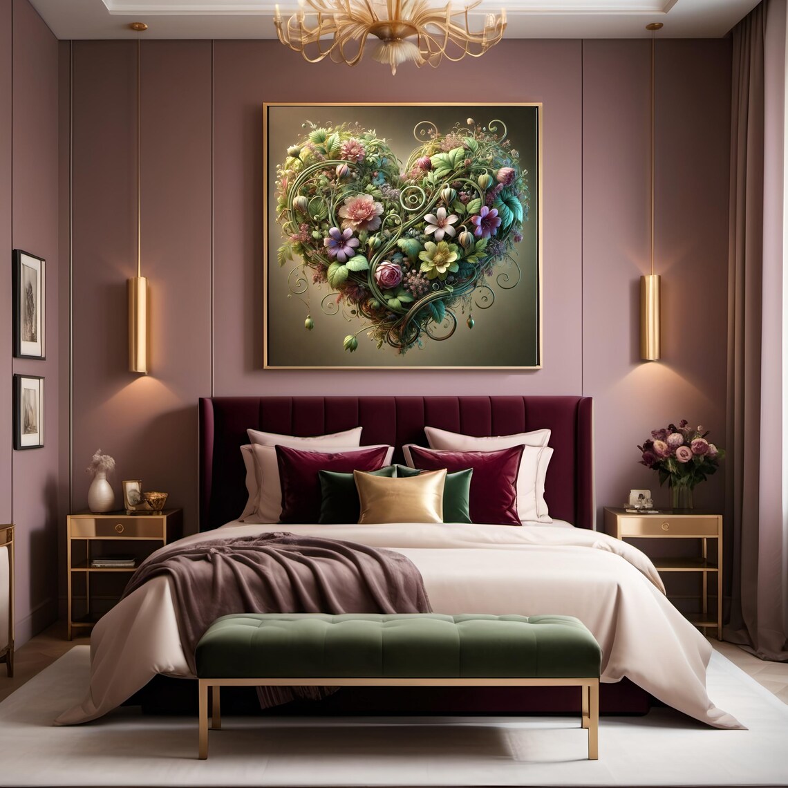 Botanical Heart Art Print, Romantic Floral Decor - Image 3
