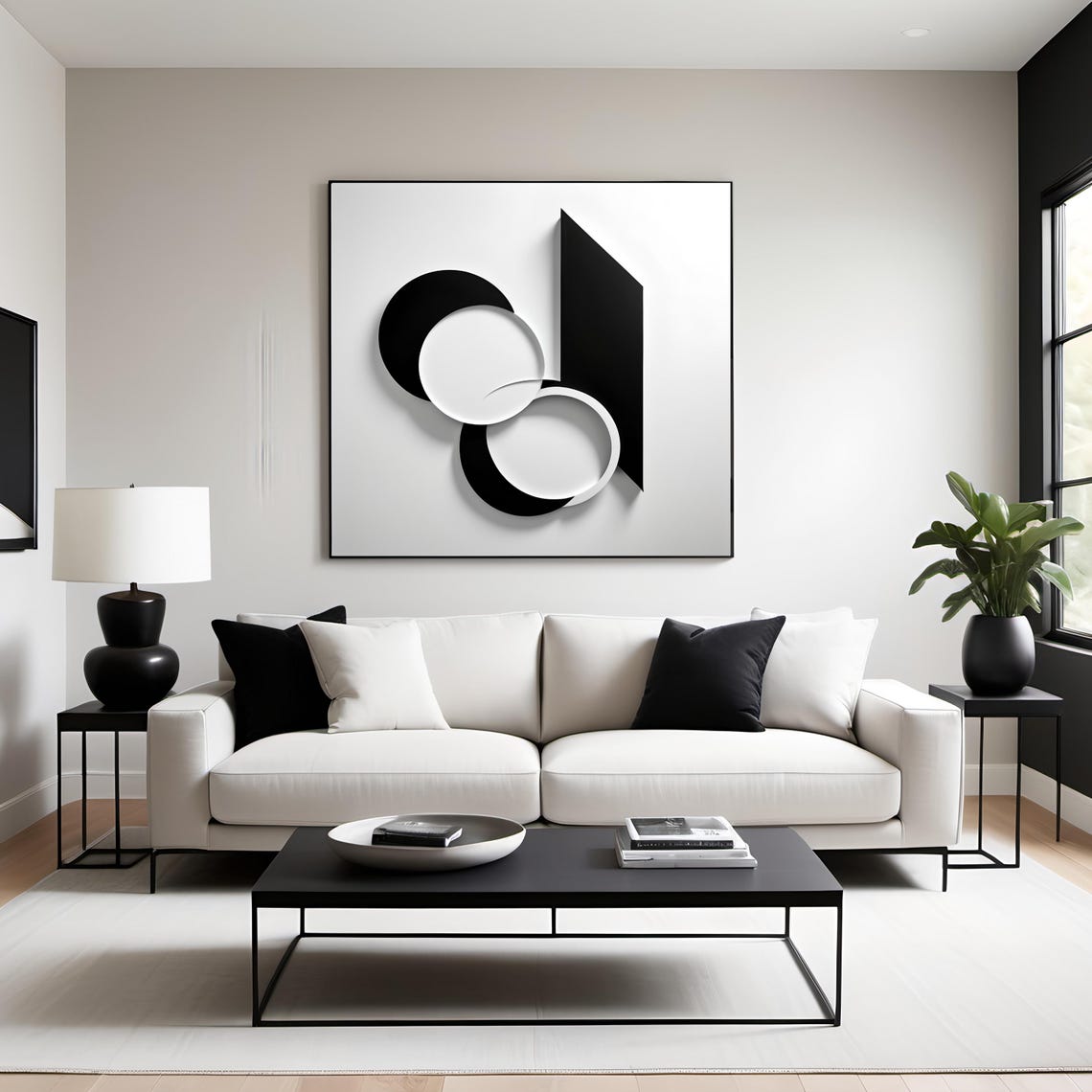 Minimalist Black White 3D Circles Geometric Sculptural Art Poster - Image 3