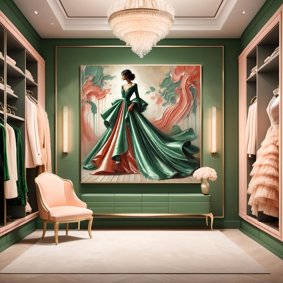 Emerald Green Satin Gown High Fashion Painterly Elegant Poster - Image 3