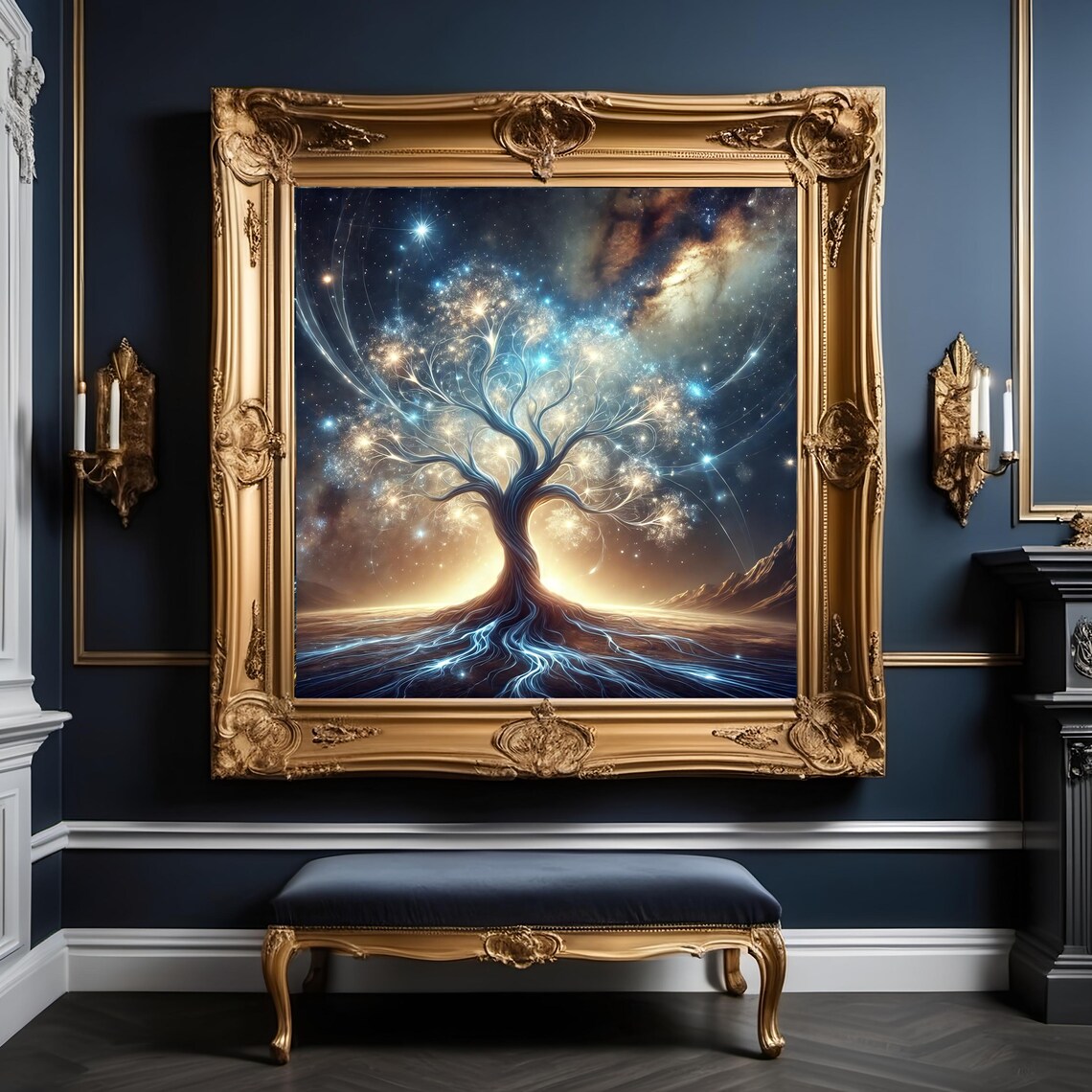 Celestial Tree Of Light Print Mystical Cosmic Tree Wall Art Ethereal Fantasy Artwork Gift Idea Dreamy Universe Gift - Image 3