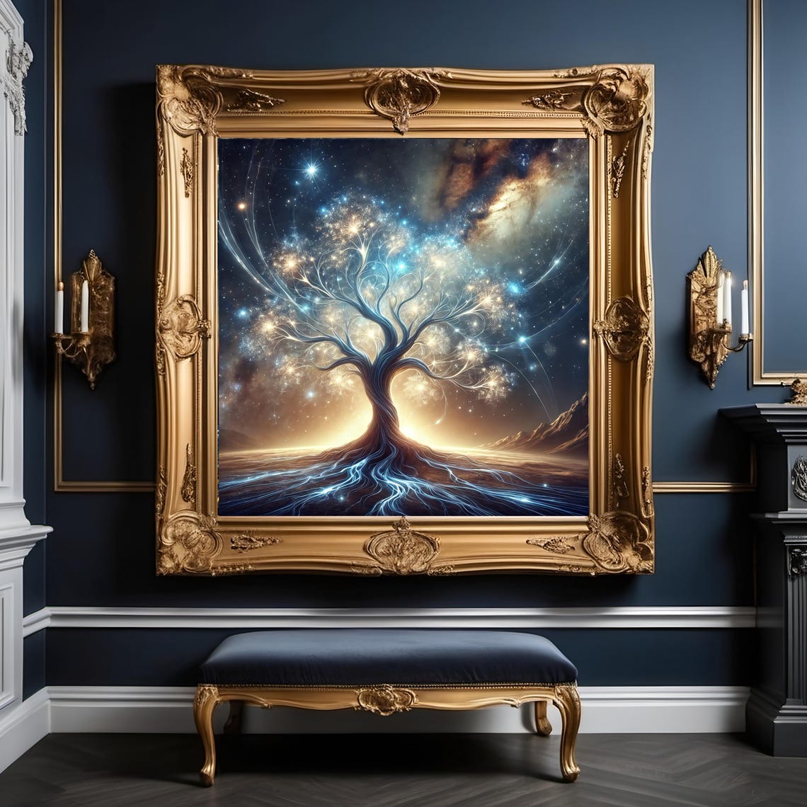 Celestial Tree Of Light Starry Branches Cosmic Glow Night Sky Wall Art - Image 3