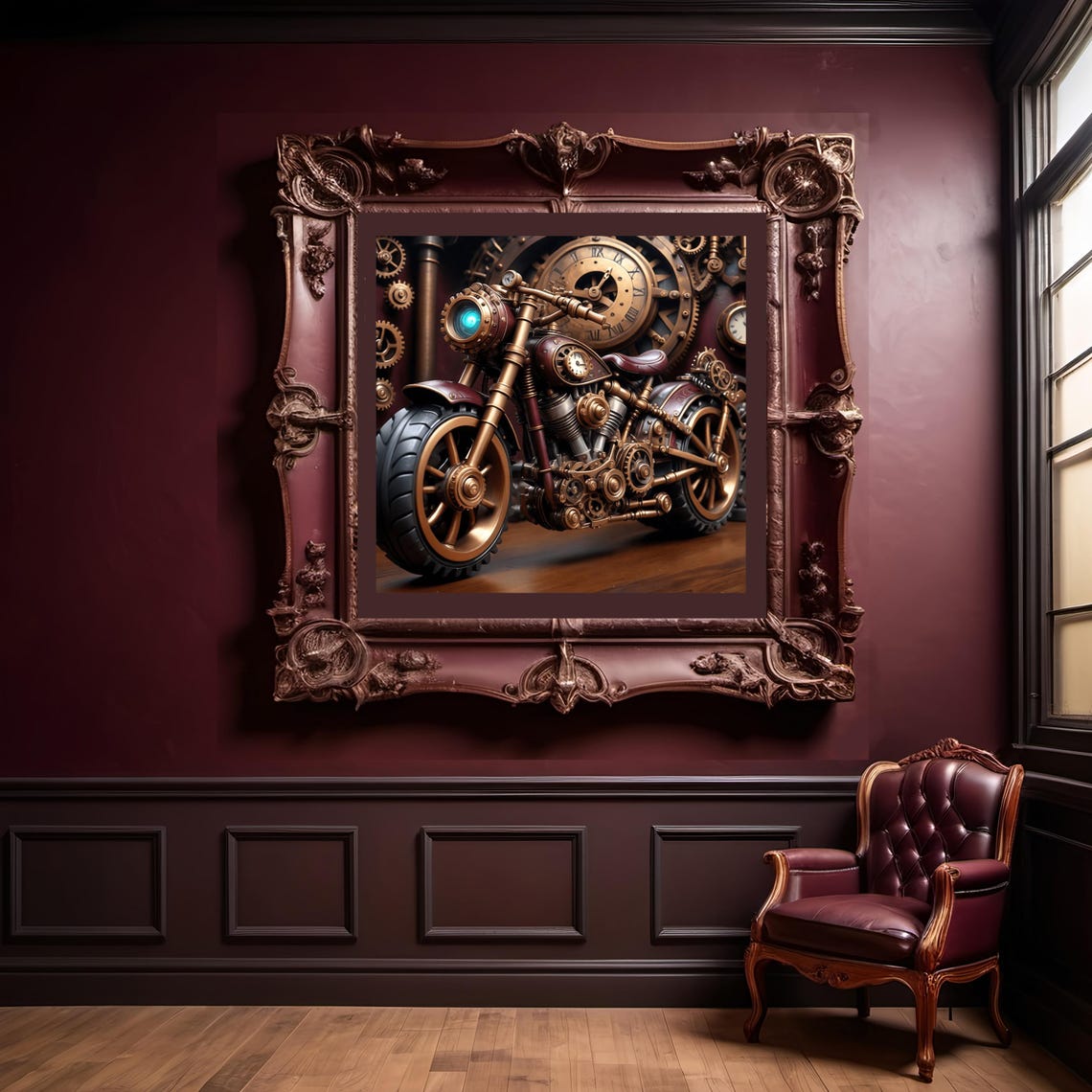 Steampunk Motorcycle Clockwork Gears Copper Industrial Fantasy Print - Image 3
