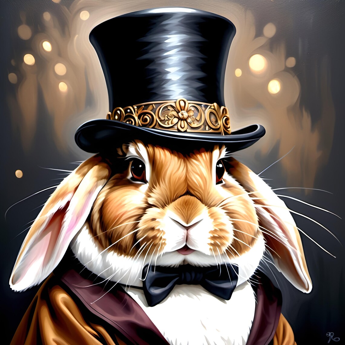 Victorian Rabbit In Top Hat Bow Tie Dapper Bunny Portrait Animal Poster