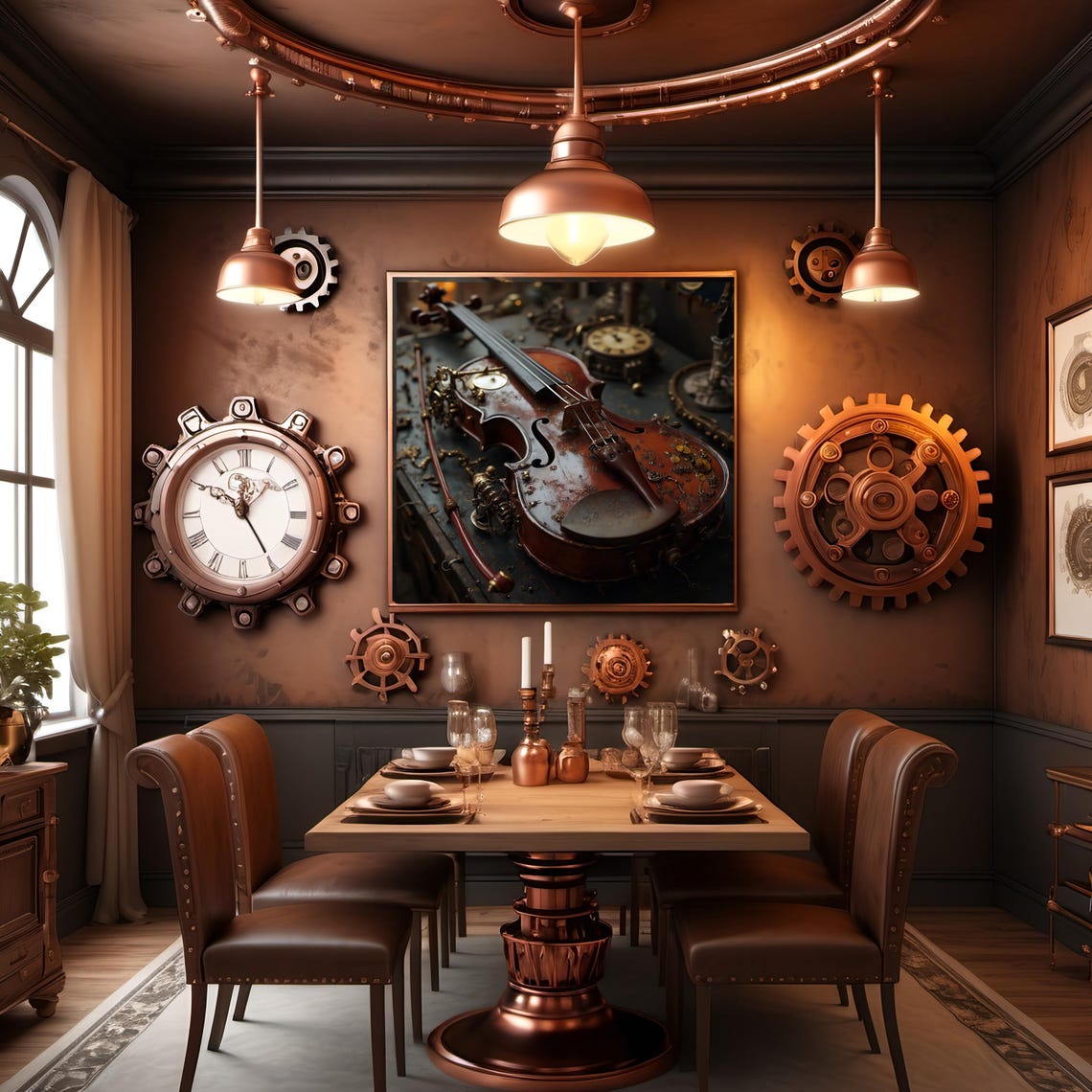 Steampunk Violin with Brass Gears and Clockwork Details Decor Poster - Image 2