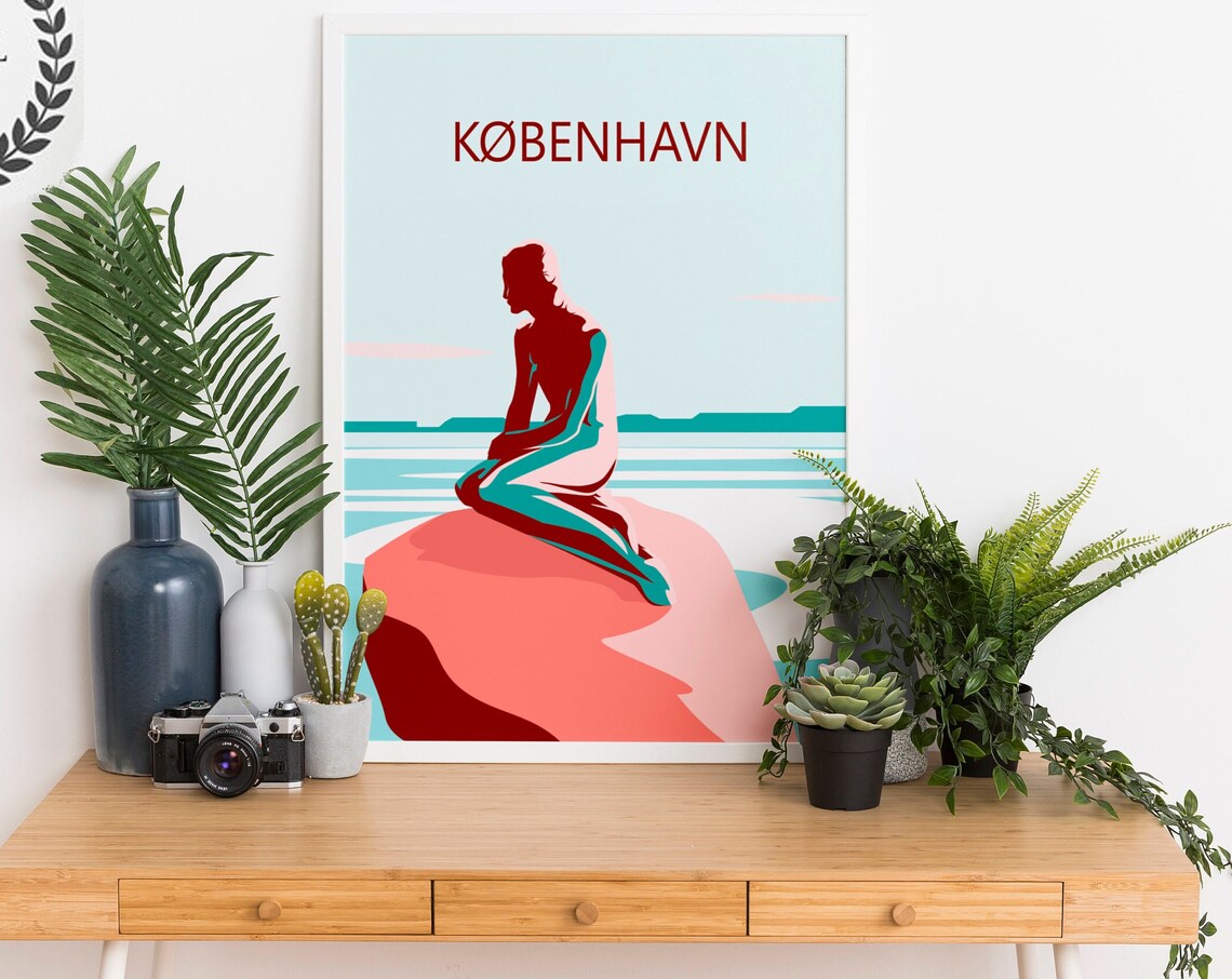 Copenhagen Little Mermaid Statue Denmark Scenic Travel Art Poster