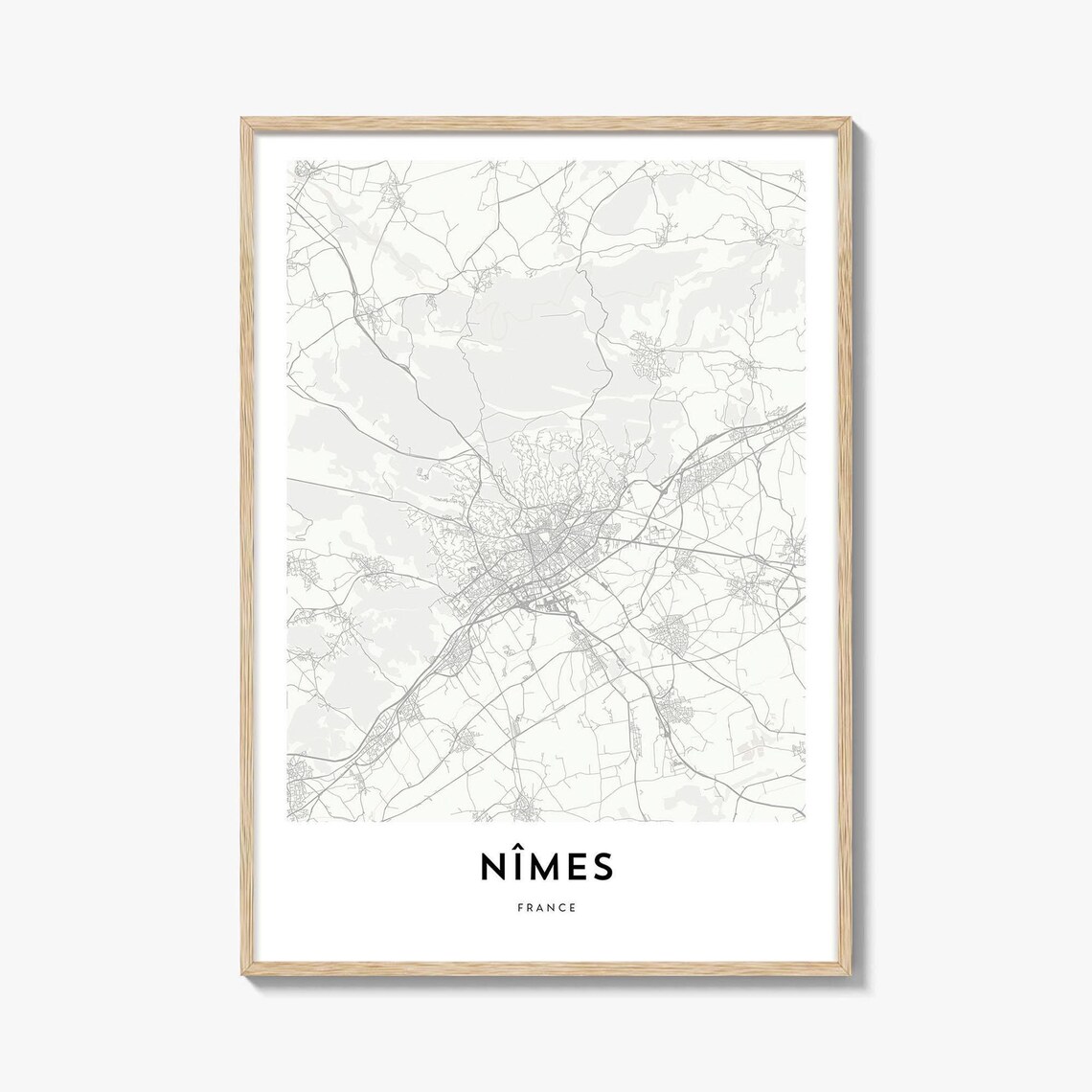 Minimalist Nimes France Street Map City Line Art Wall Decor Print