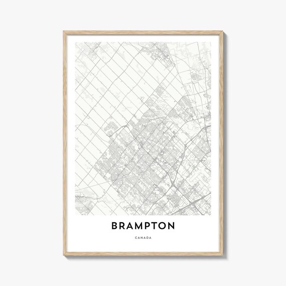 Brampton Canada Minimalist Black and White City Street Map Poster