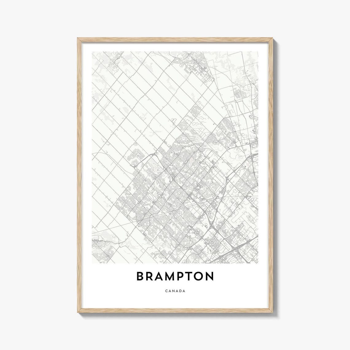 Brampton Canada Minimalist Black and White City Street Map Poster