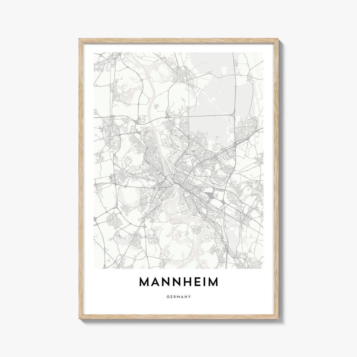 Mannheim Germany Rhine City Minimalist Street Map Travel Poster