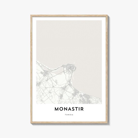 Monastir Tunisia City Map Poster Minimalist Coastal Street Plan Art