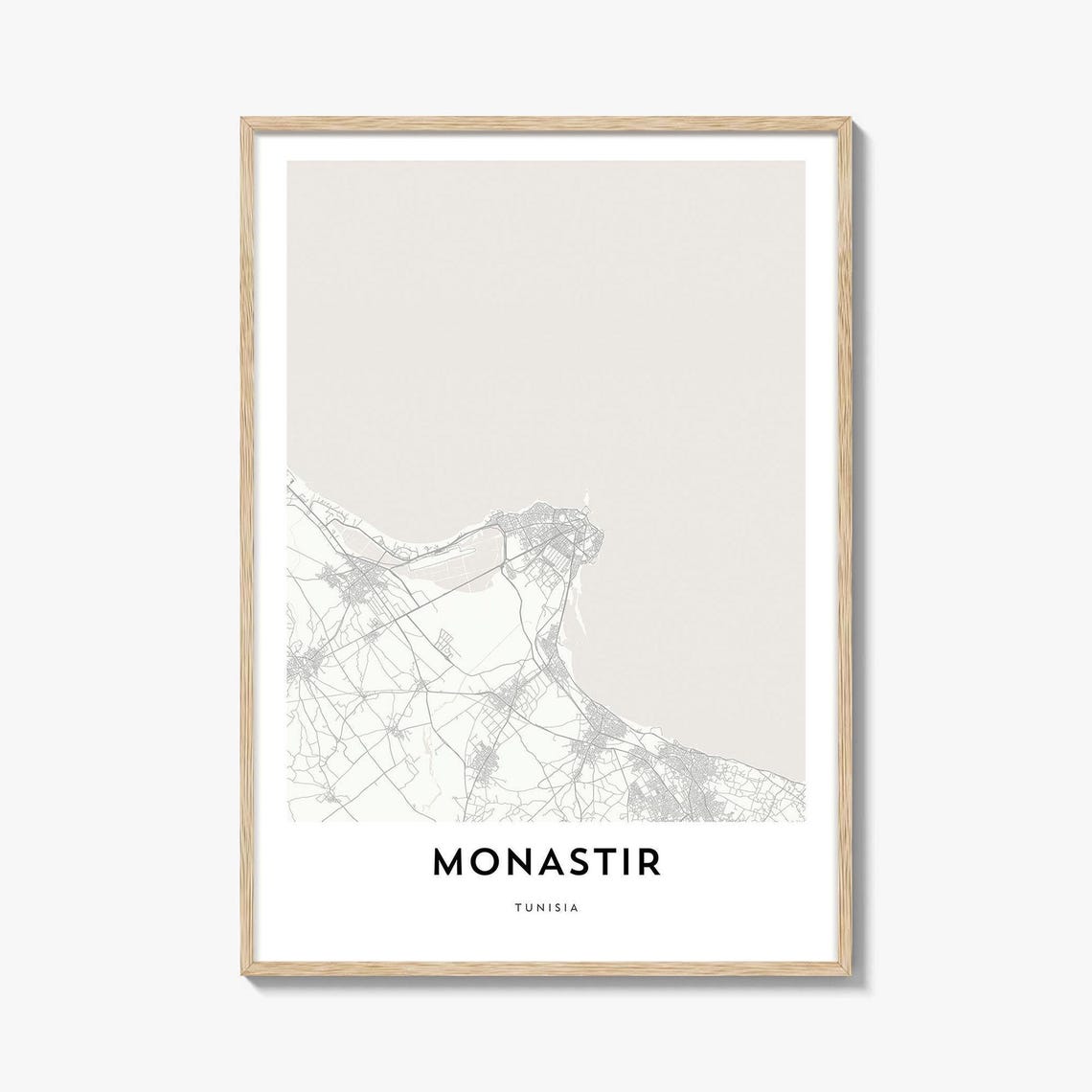 Monastir Tunisia City Map Poster Minimalist Coastal Street Plan Art