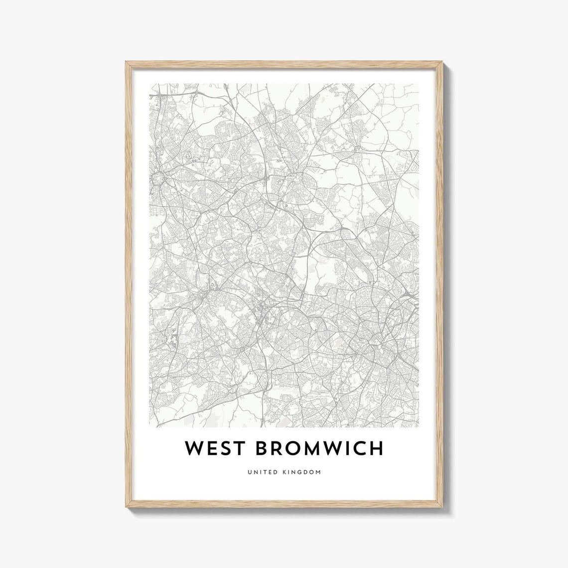 Elegant Minimalist West Bromwich England City Map Poster in Gray