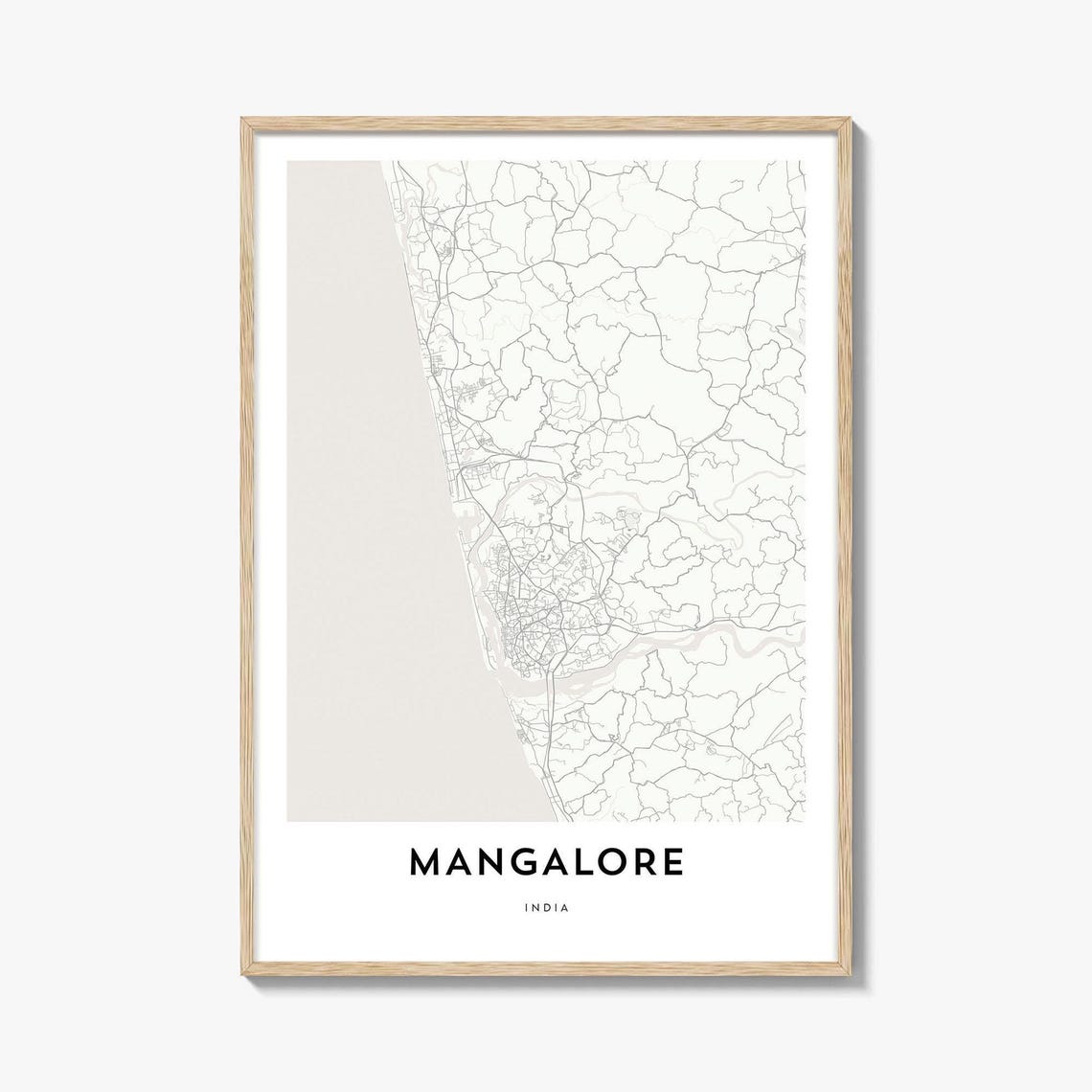Mangalore India City Map Poster Minimalist Coastal Street Plan Art
