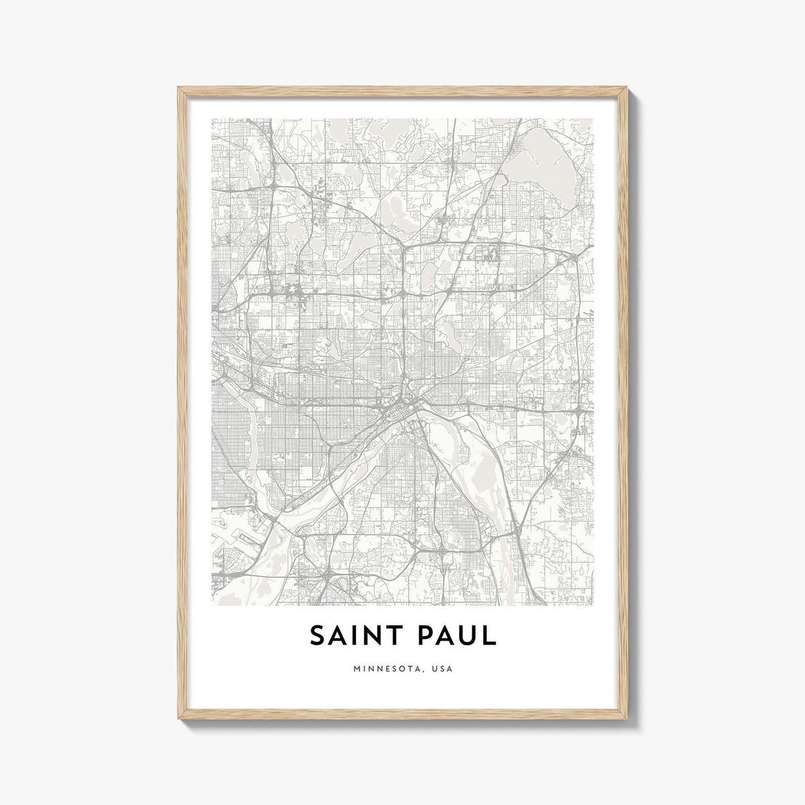 Saint Paul Minnesota Street Map Minimalist Grey Travel Poster