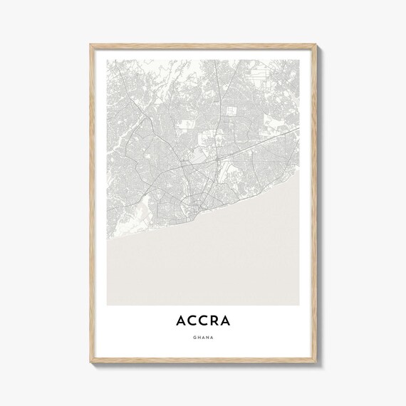 Accra Ghana Minimalist Coastal Capital City Street Map Art Poster