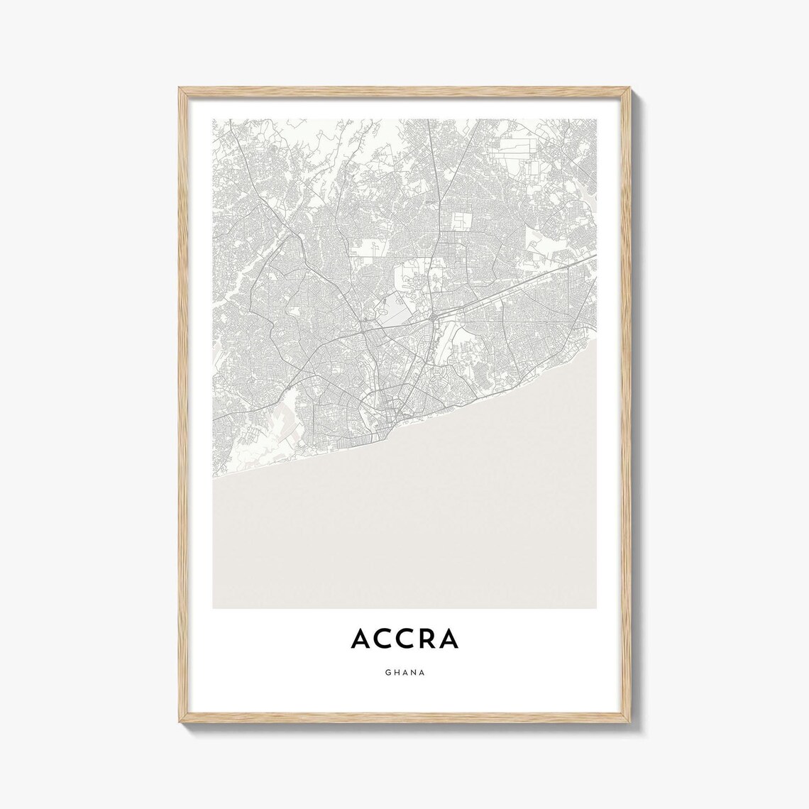 Accra Ghana Minimalist Coastal Capital City Street Map Art Poster