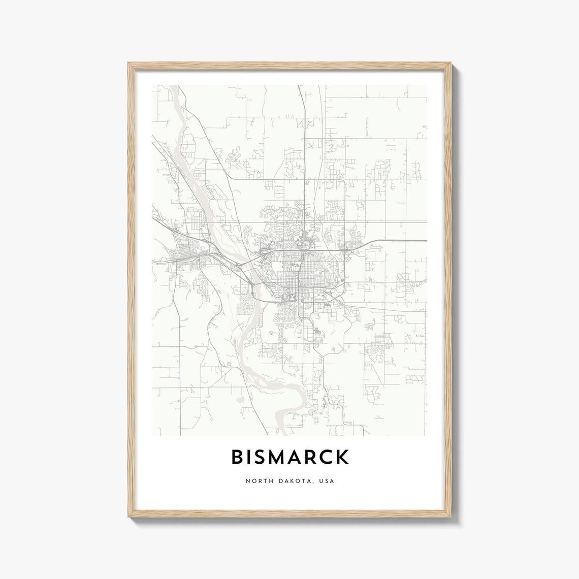 Bismarck North Dakota Minimalist City Street Map Art Poster Decor