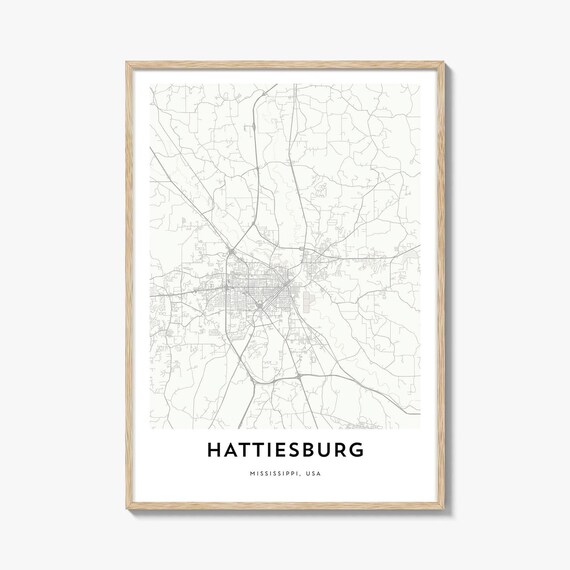 Hattiesburg Mississippi Minimalist City Street Map Travel Poster