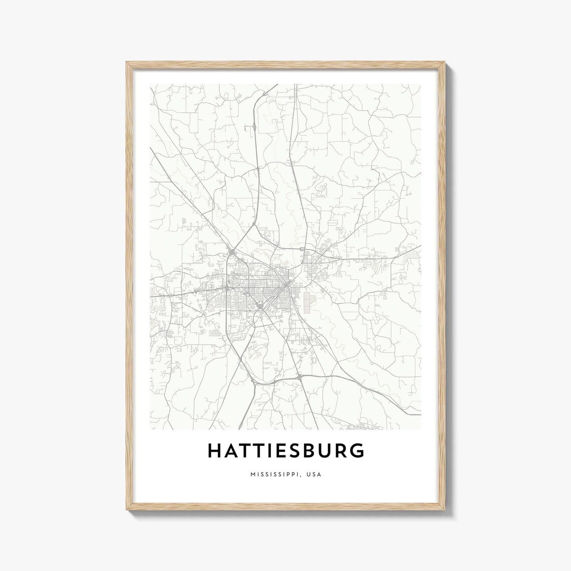 Hattiesburg Mississippi Minimalist City Street Map Travel Poster