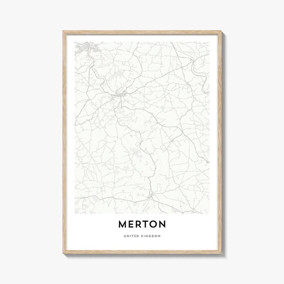 Merton United Kingdom Minimalist Black White City Map Art Print