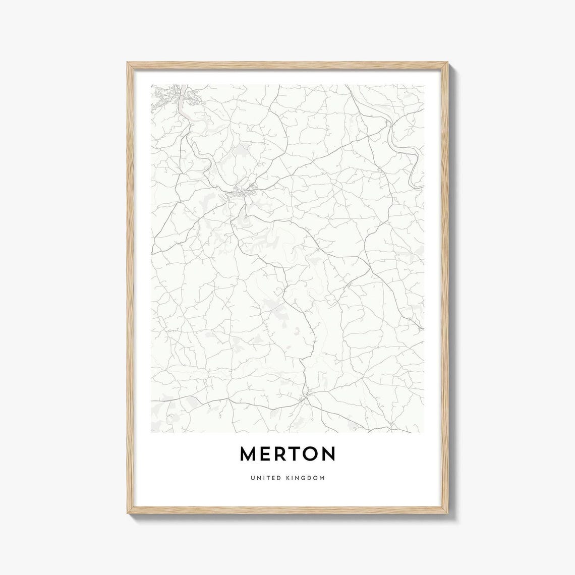 Merton United Kingdom Minimalist Black White City Map Art Print