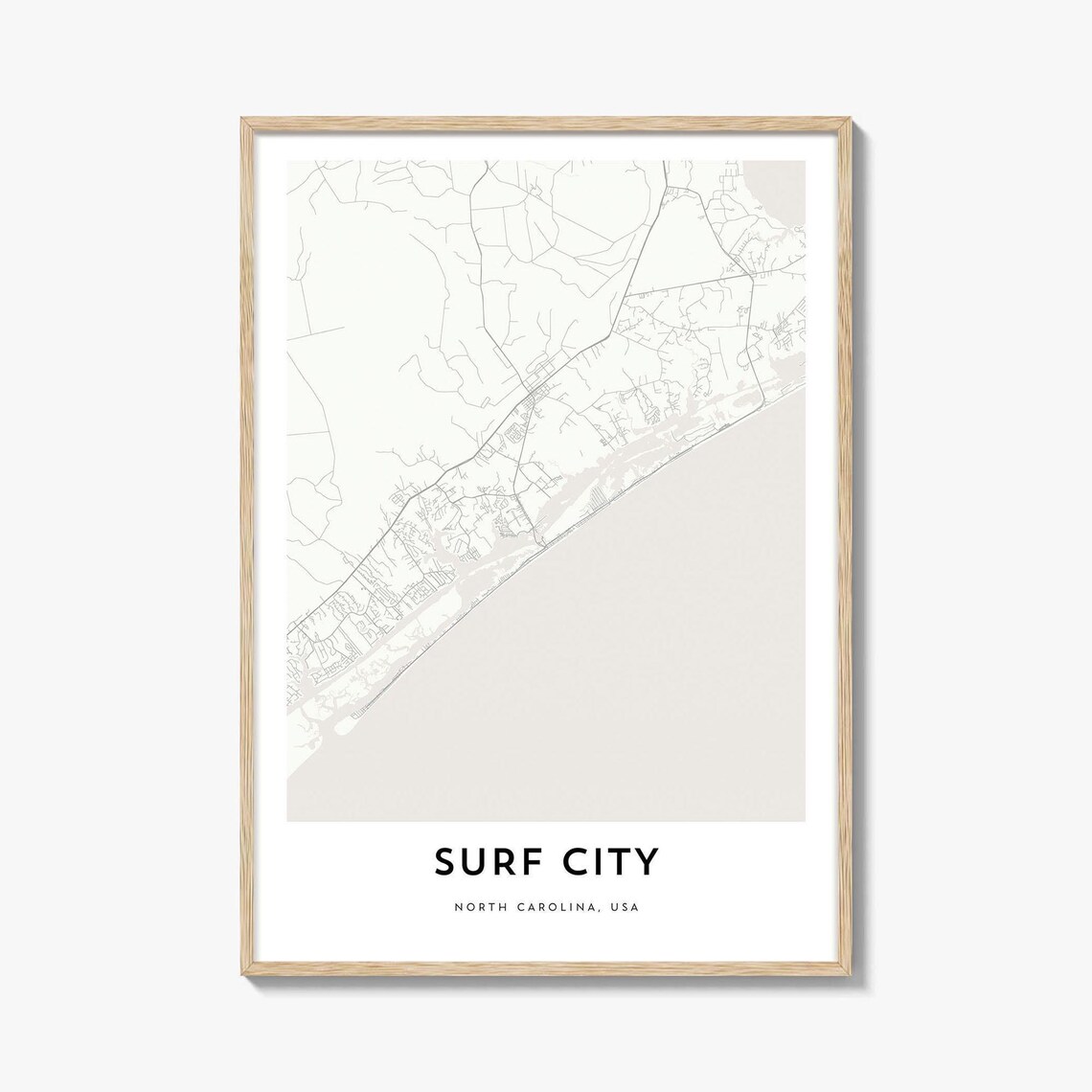 Surf City North Carolina USA Minimalist Coastal Map Art Poster