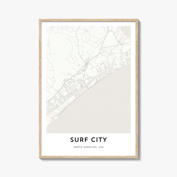 Surf City North Carolina USA Minimalist Coastal Map Art Poster