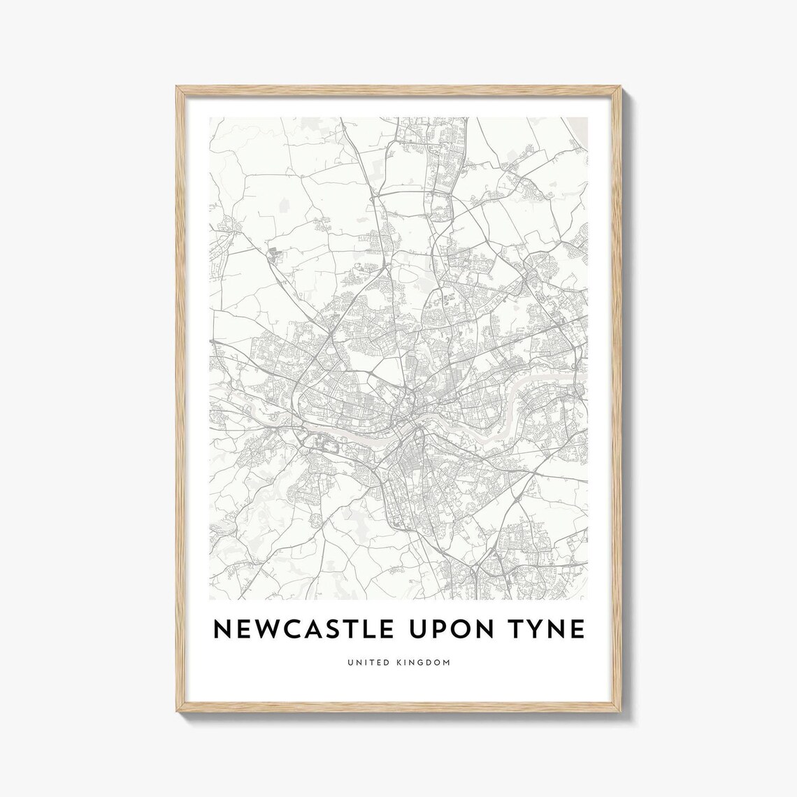 Minimalist Newcastle Upon Tyne UK Street Map City Line Art Wall Print