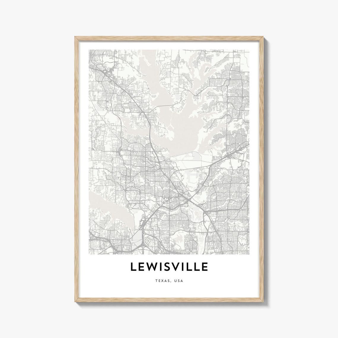 Lewisville Texas USA Minimalist City Street Map Black White Poster