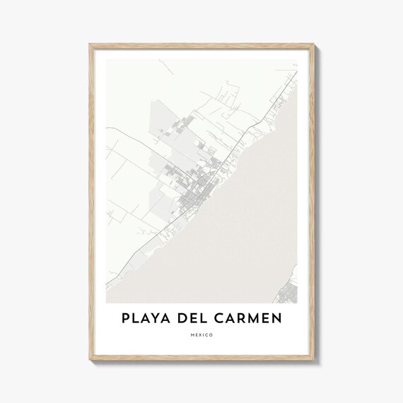 Playa Del Carmen Mexico Minimal City Map Poster in Light Gray and White