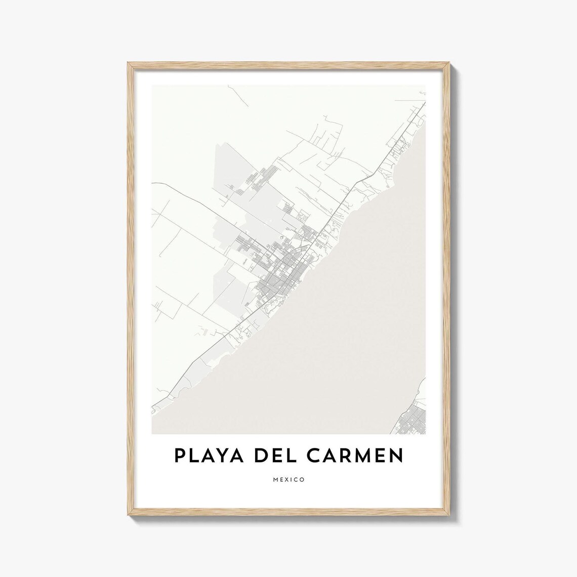 Playa Del Carmen Mexico Minimal City Map Poster in Light Gray and White