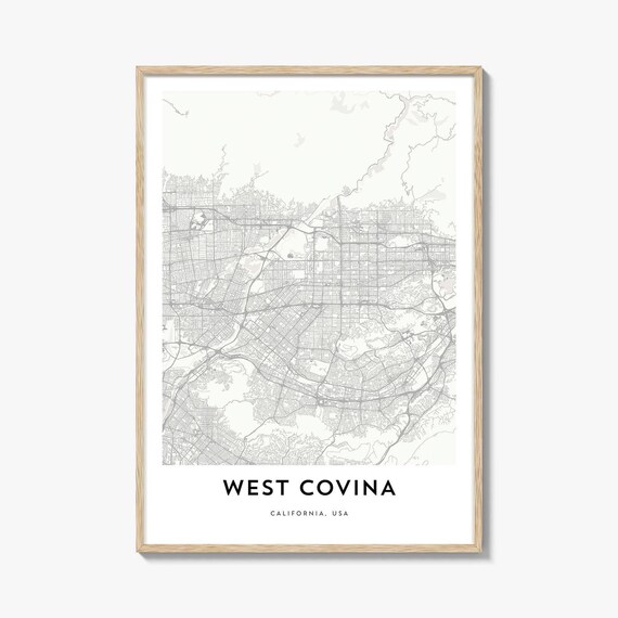 West Covina California Minimalist Street Map Monochrome City Poster