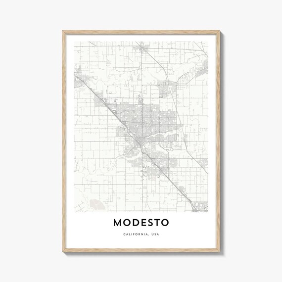 Modesto California Minimalist City Map Poster in Clean White Style