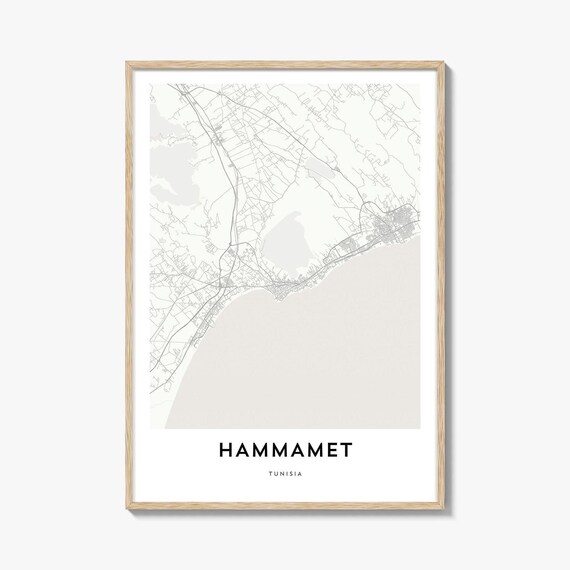 Hammamet Tunisia Minimalist Street Map Light Coastal City Poster