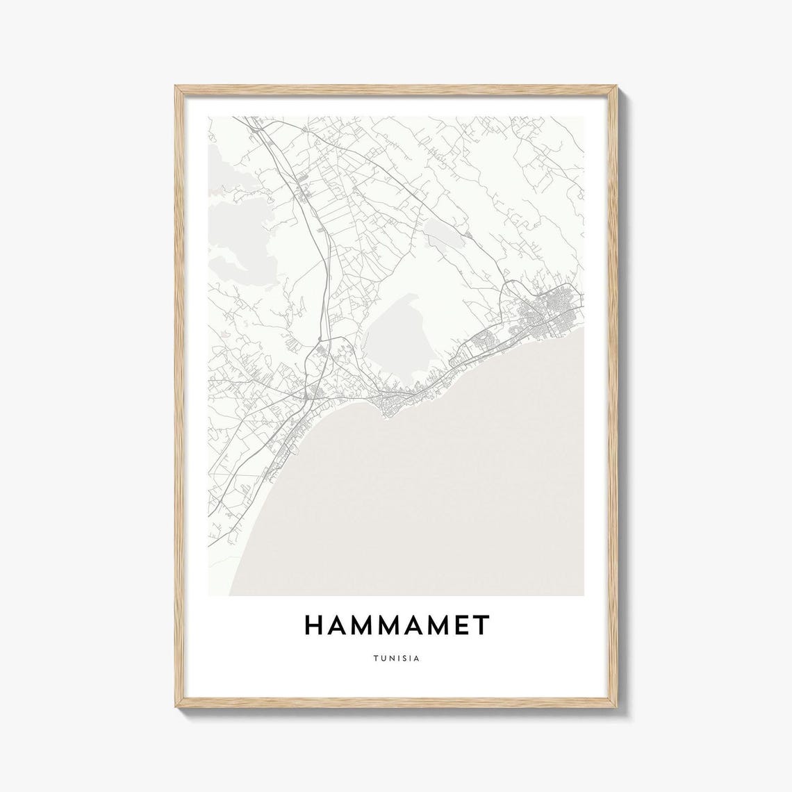 Hammamet Tunisia Minimalist Street Map Light Coastal City Poster