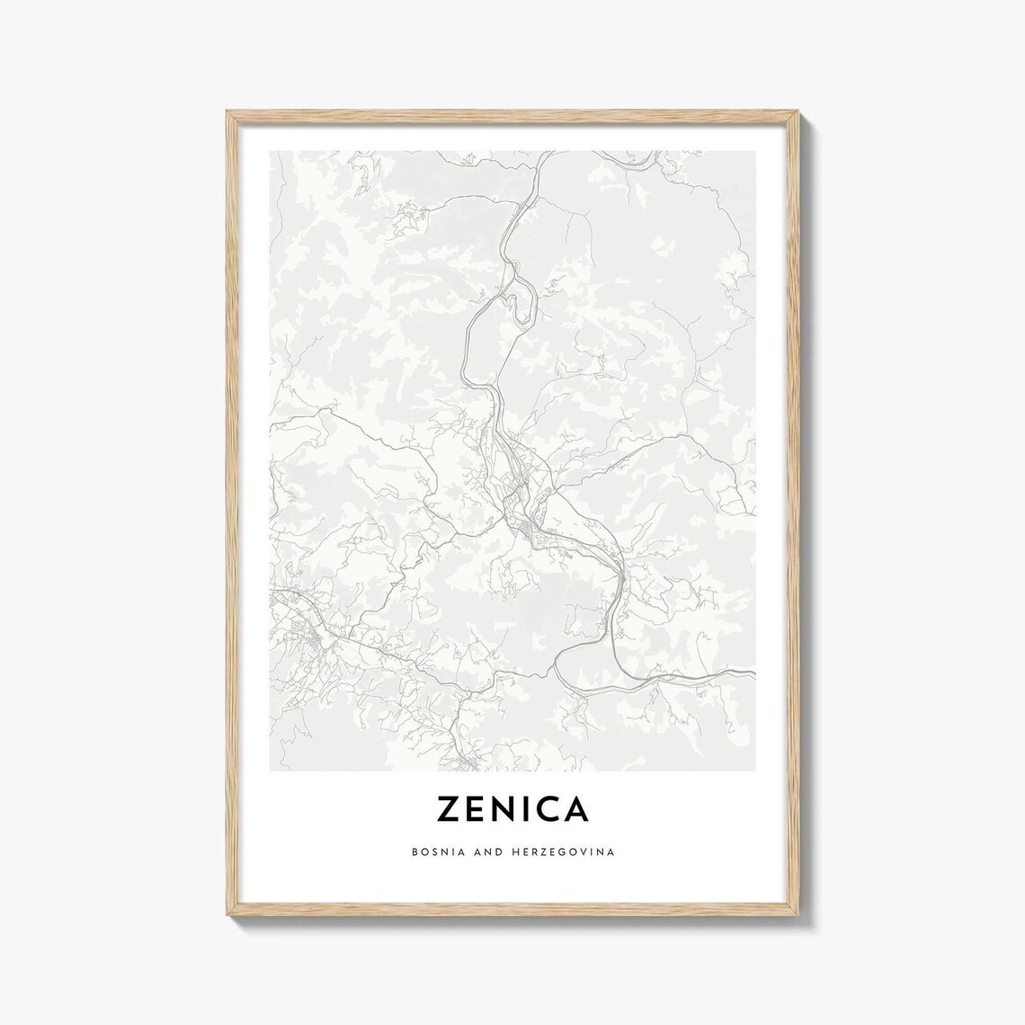 Elegant Minimalist Zenica Bosnia and Herzegovina City Map Poster