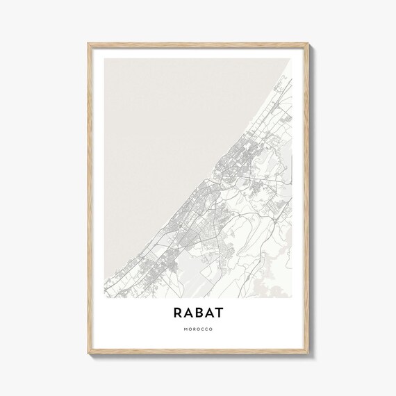 Rabat Morocco Coastal City Street Map Minimalist Grey Poster