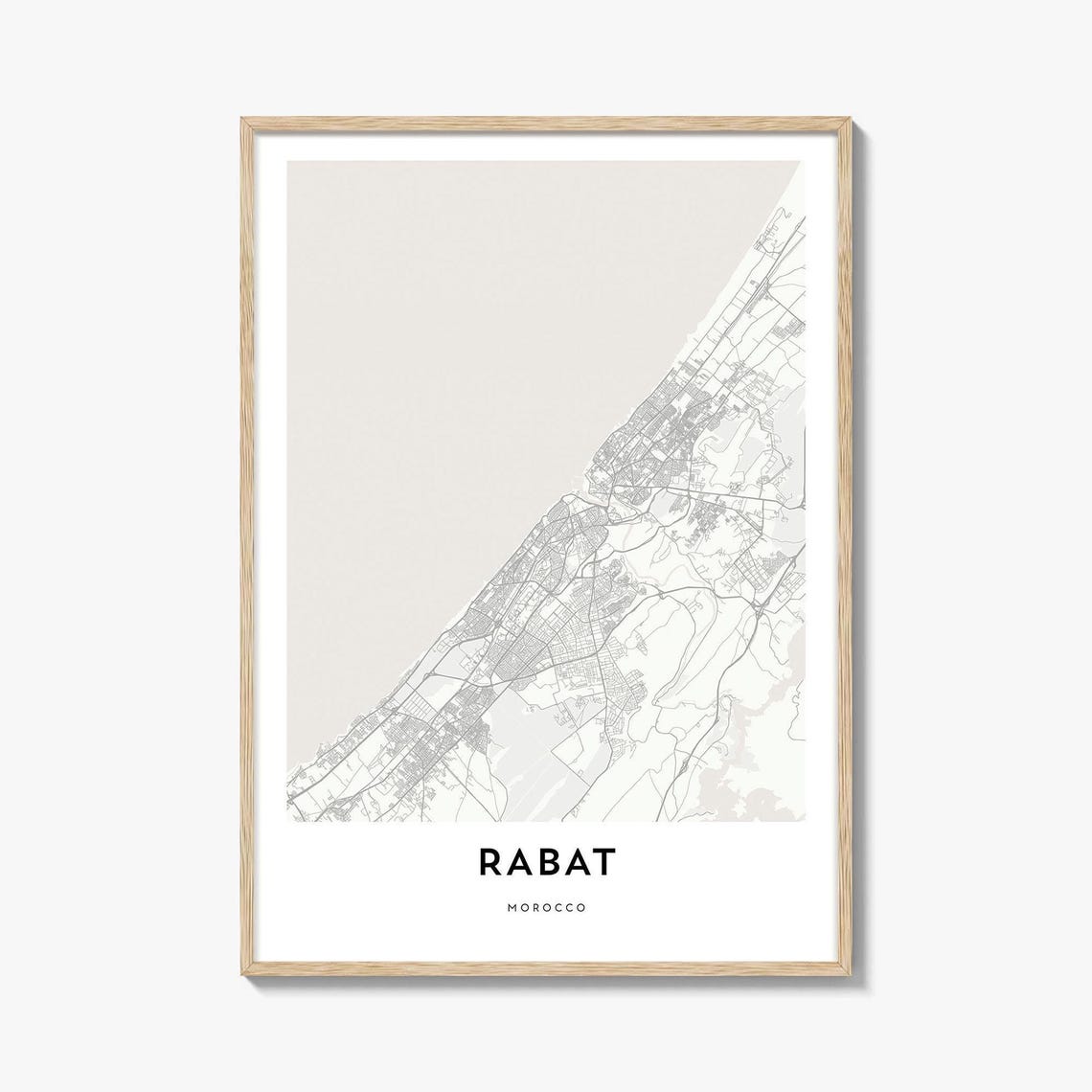 Rabat Morocco Coastal City Street Map Minimalist Grey Poster