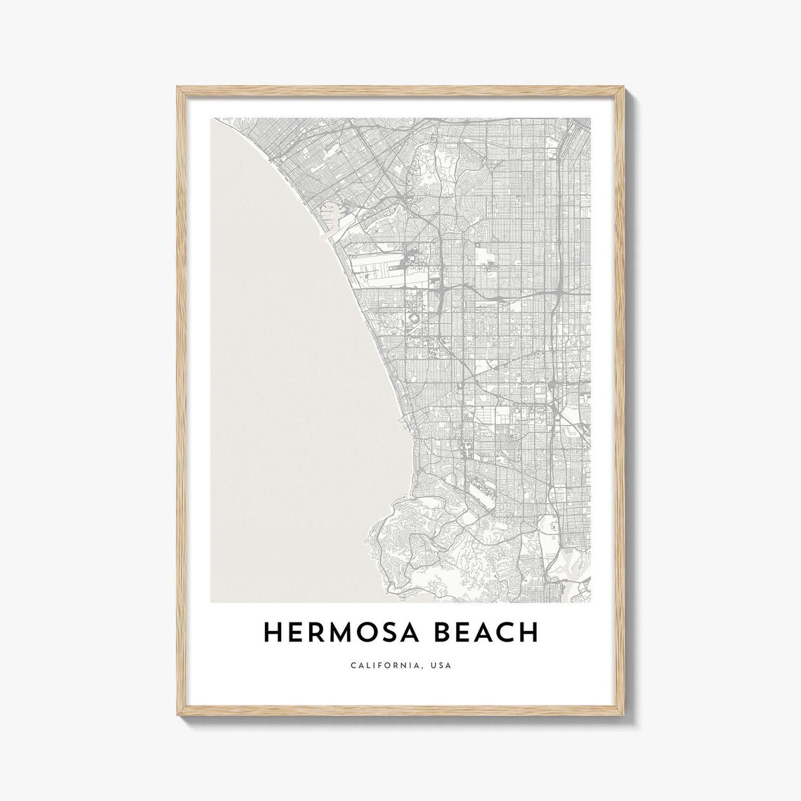 Hermosa Beach California Minimalist City Map Coastal Travel Wall Print
