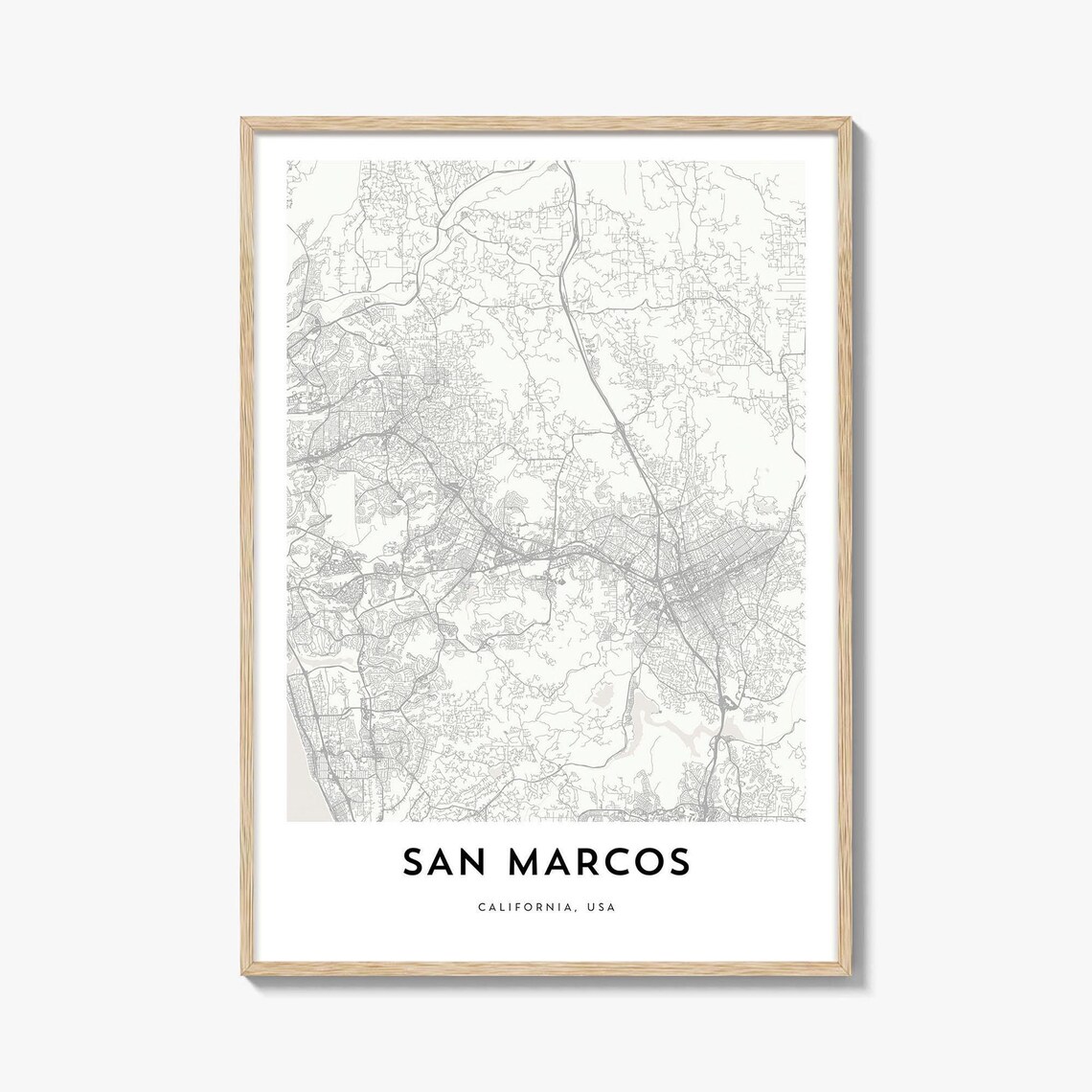 San Marcos California Delicate Minimalist City Street Map Art Poster