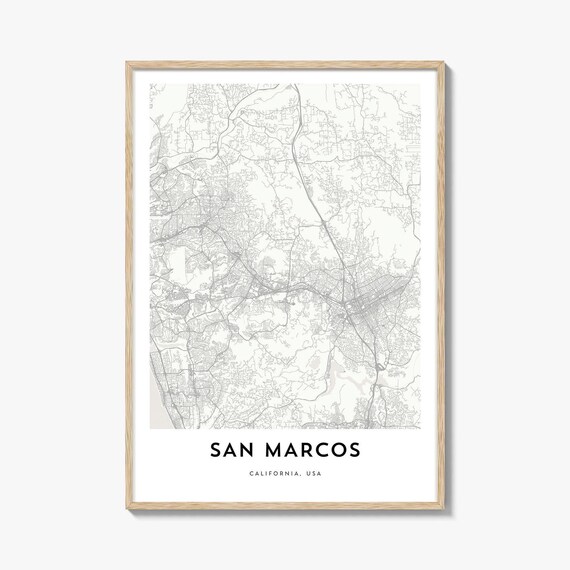 San Marcos California Delicate Minimalist City Street Map Art Poster