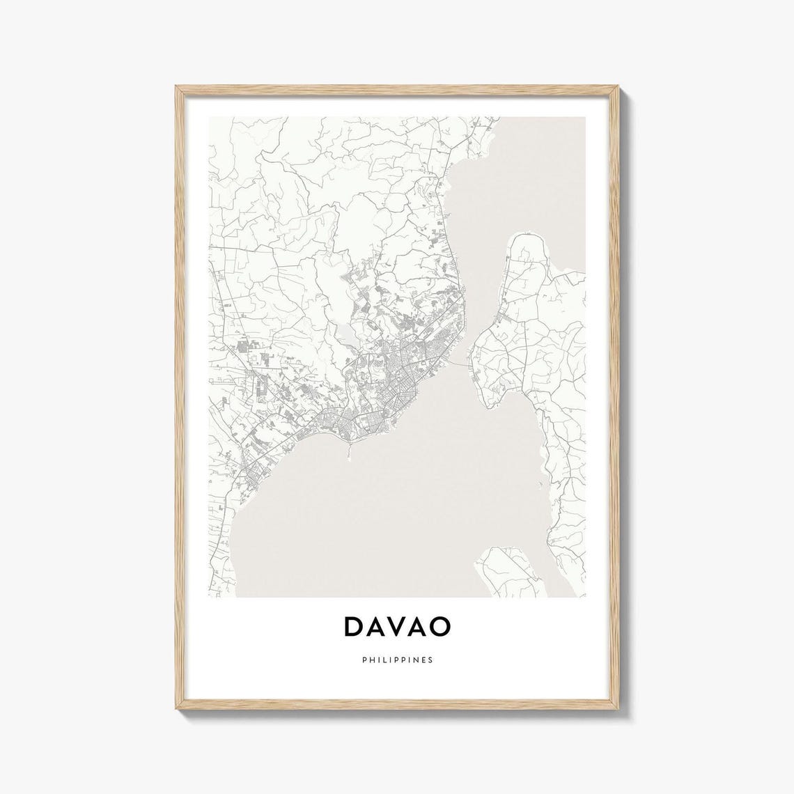 Davao Philippines Coastal City Map Minimalist Gray Line Art Poster